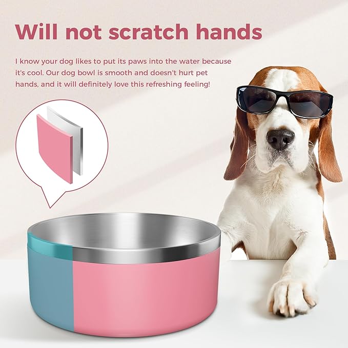 Dog Bowl, Stainless Steel Dog Food and Water Bowl with Non Slip Quiet Bottom, Easy to Clean