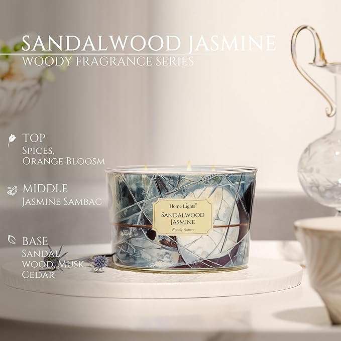 HomeLights Soy Wax Candles for Home Scented, 4-Wick Candles in Sandalwood Jasmine Scented