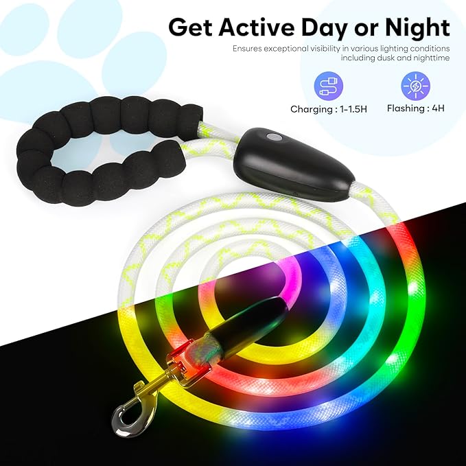 Colaseeme Light Up Dog Leash, LED Pet Leashes USB Rechargeable, Glow Safety Dogs Lights at Night