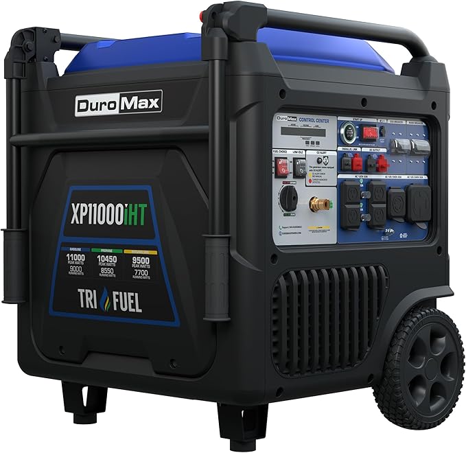 DuroMax XP11000iHT 11,000-Watt Tri Fuel Portable Digital Inverter Generator - Gas, Propane &