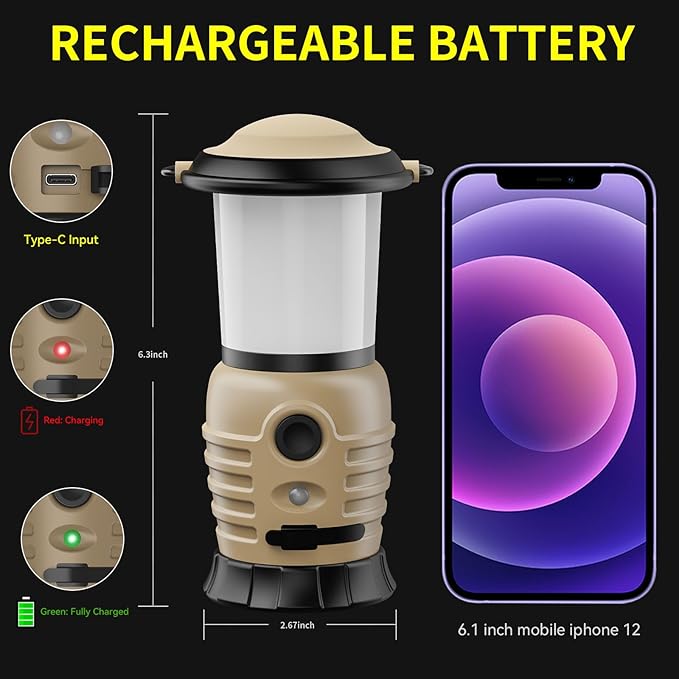 Camping Lantern Rechargeable, Portable LED Camping Lantern - Battery Tent Light with 4 Modes for