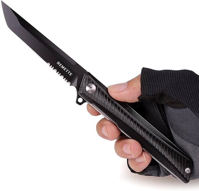 Pocket Knife GD22K, Flipper Open D2 Steel Tanto Folding knife with Durable G10 Handle,Men Women