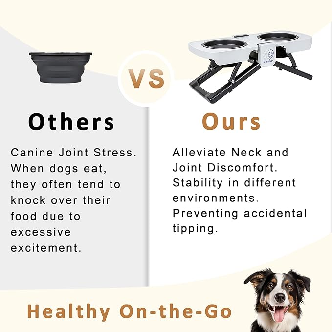 Portable Foldable Elevated Dog Bowls Stand with Dual Dishes, Compact Travel Pet Feeding Table for