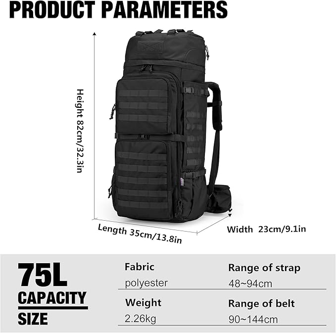Mardingtop 75L Molle Hiking Internal Frame Backpacks with Rain Cover for
