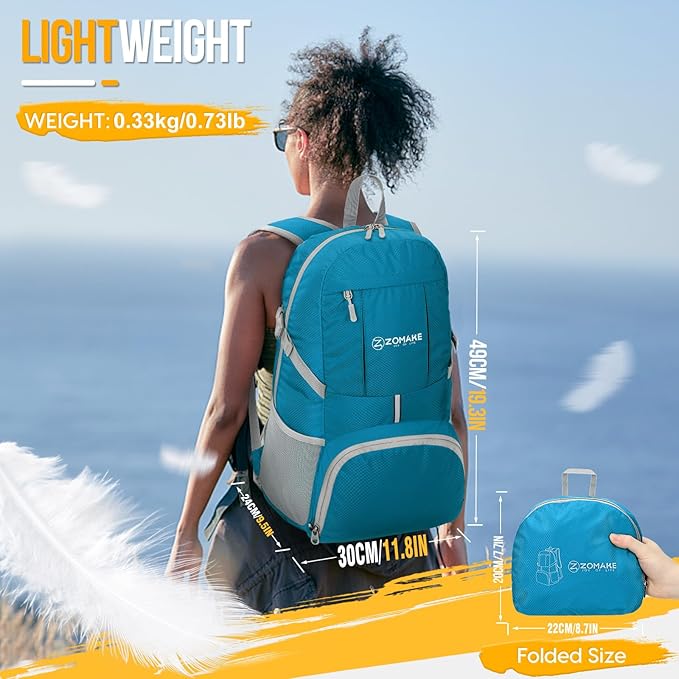 ZOMAKE Lightweight Packable Backpack 35L, Light Foldable Backpacks Water Resistant Collapsible