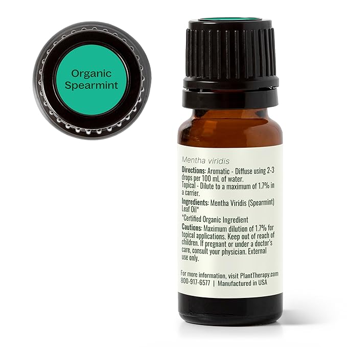 Plant Therapy USDA Certified Organic Spearmint Essential Oil 10 mL (1/3 oz) 100% Pure, Undiluted