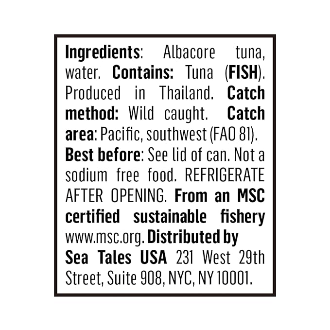 Sea Tales Solid White Albacore Canned Tuna in Water - No Salt Added - 100% Pole & Line Wild