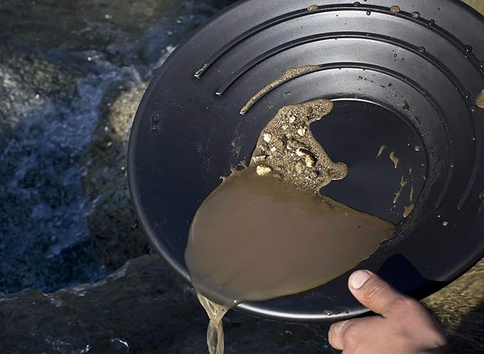 SE 14 Inch Gold Panning Pan - Three Riffles for Easier Mining and Prospecting, Black, 4 Pack