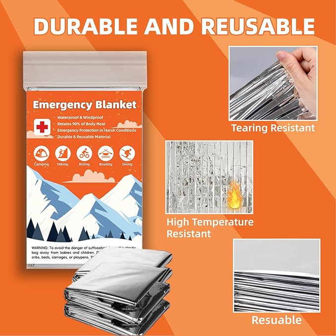 10 Pack Emergency Thermal Blanket Survival, Mylar Blankets for Outdoor, Space Blanket, Silver Foil