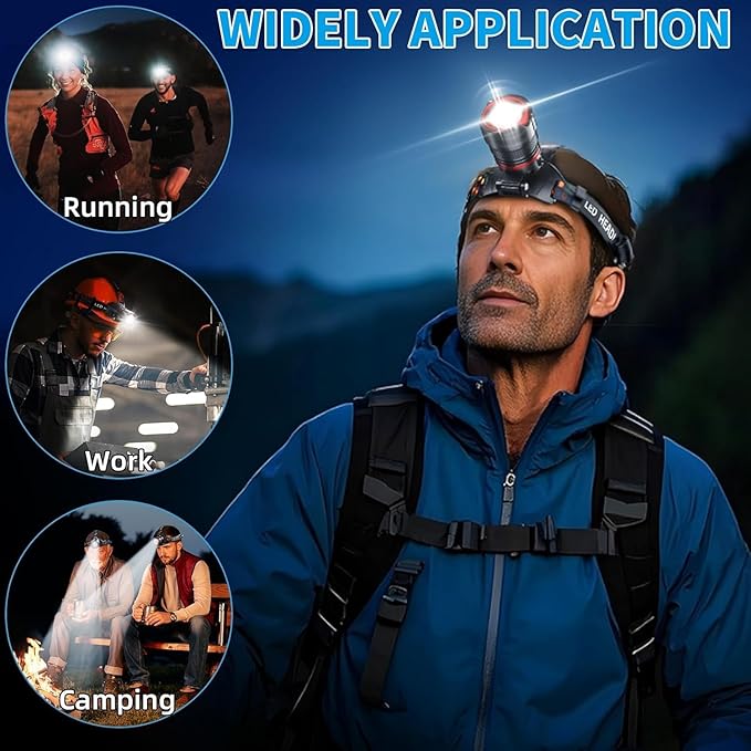 Headlamp Rechargeable 90000 Lumens Ultra Bright Head Lamp Super Bright Hard Hat Light Zoomable