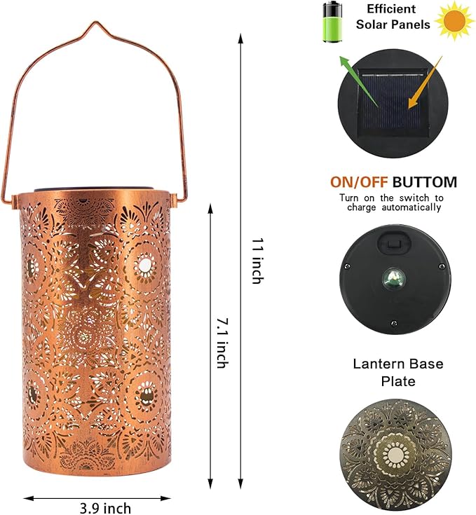Solar Lanterns Outdoor Hanging Lantern Lights,Sunflower Metal Decor Lanterns-Waterproof LED