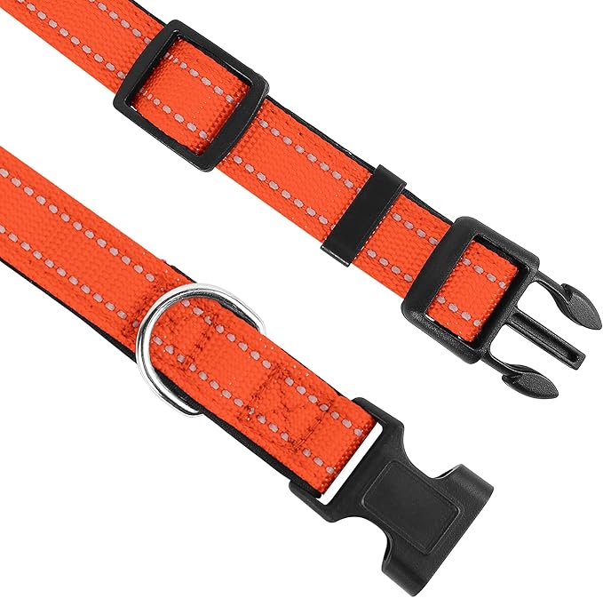 Reflective Dog Collar, Adjustable Soft Neoprene Padded Nylon Pet Collars with Buckle for Medium