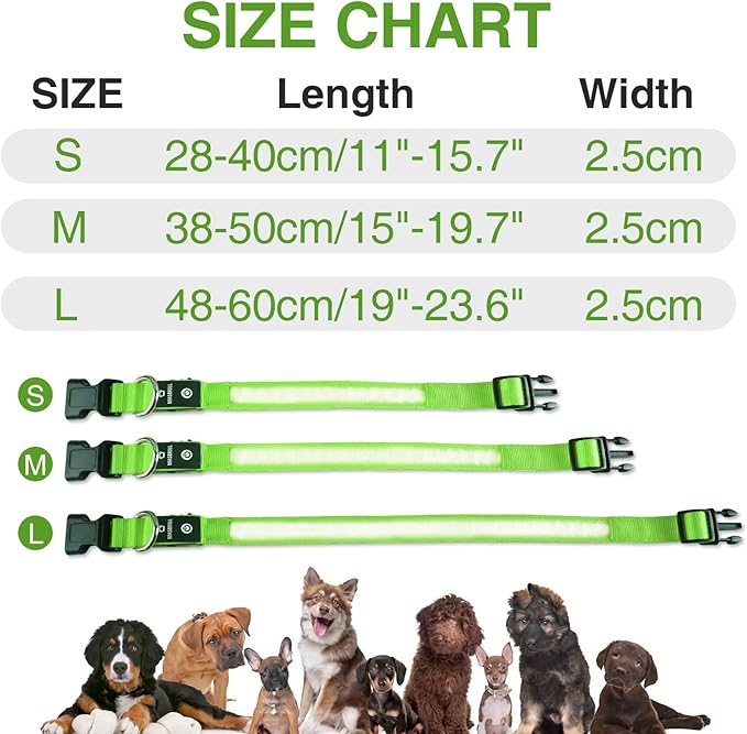 MASBRILL LED Dog Collar,Night Light Up Dog Collars Rechargeable Waterproof Glowing Dog Collar for