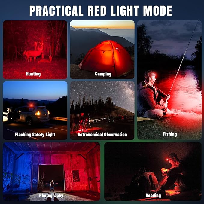 Brinyte HC01 1000 Lumen Rechargeable Headlamp, USB-C/AAA Dual Power, Red Light & 45H Runtime (Low