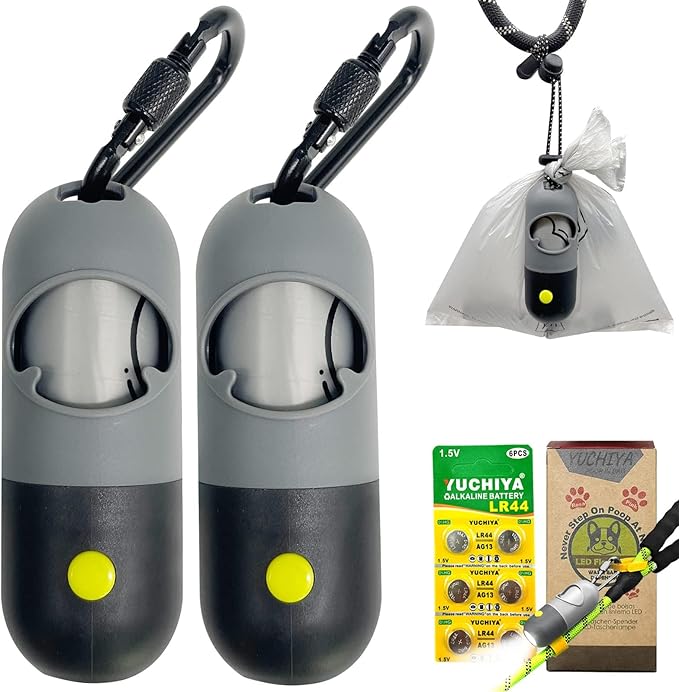 Dog Poop Bags Holder with LED Flashlight|Pet Waste Bags Dispenser for Leash|Doggie Potty Bags