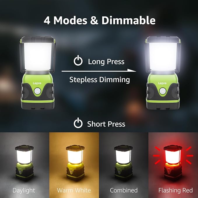Lepro 1500LM Battery Powered LED Camping Lantern, Waterproof Tent Light with 4 Light Modes, Camping