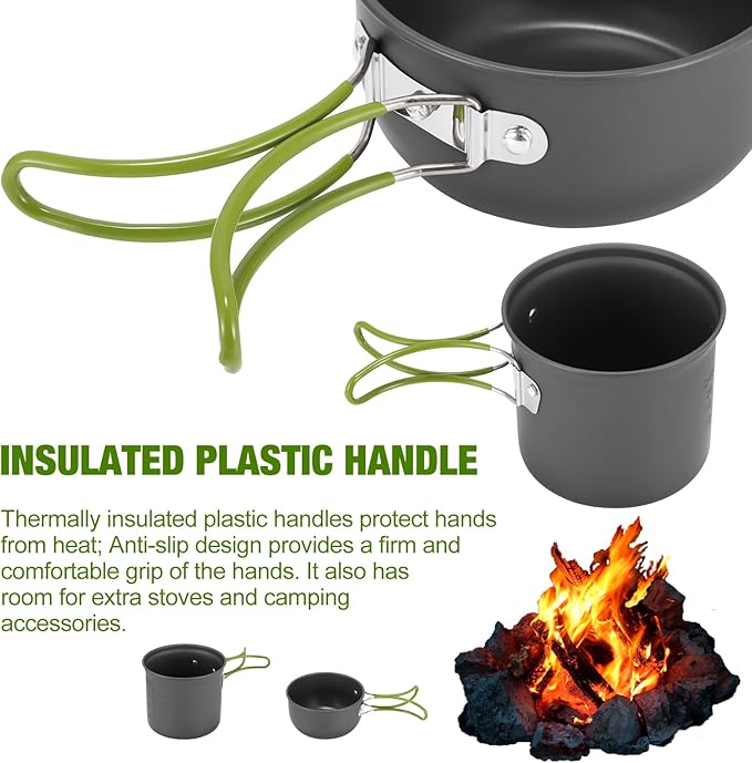 SS SUNSBELL Camping Cooking Set, Non-Stick Camping Pot and Pan Set, Portable Camping Cookware with
