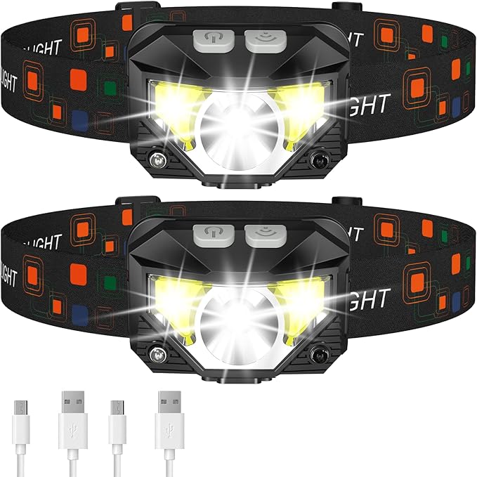 LHKNL Headlamp Flashlight, Lumen Ultra-Light Bright LED Rechargeable Headlight with White Red