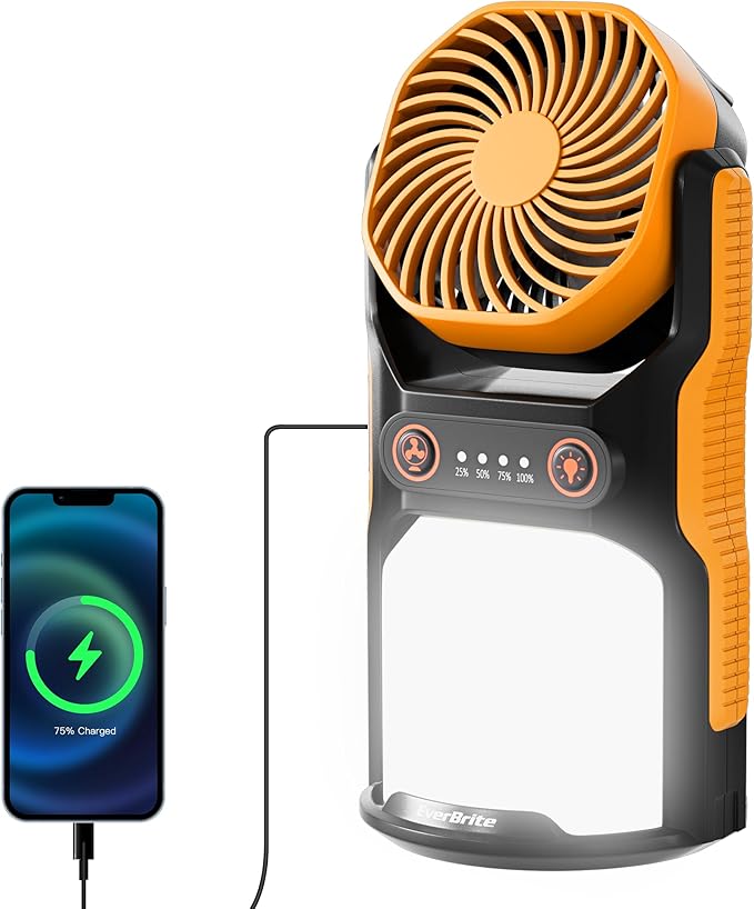 EVERBRITE Rechargeable Camping Lantern with Fan- 4400mAh Power Bank, Camping Fan with 3 Fan Speeds