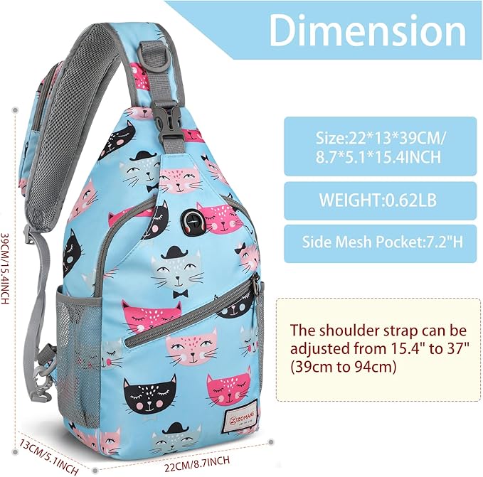 ZOMAKE Sling Bag,Small Crossbody Sling Backpack,Water Resistant Shoulder Daypack for Travel,Anti