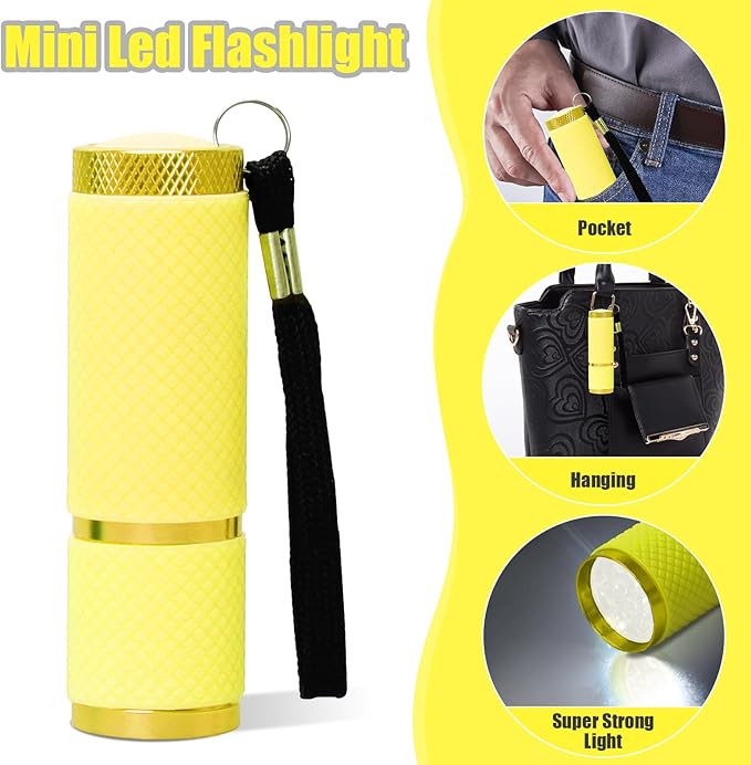 AHIER 9 LED Glow in The Dark Flashlights, Rubber Coated Small Flashlights with Straps, Portable