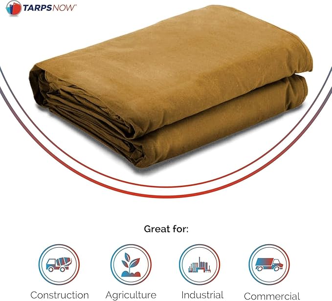 Tarps Now 12x24 ft Heavy Duty Canvas Tarp | 18 MIL Industrial Grade, Tear Resistant, Reinforced