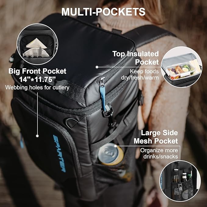 SPARTER Backpack Cooler Insulated Leak Proof 33/49 Cans, 2 Insulated Compartments Thermal Bag