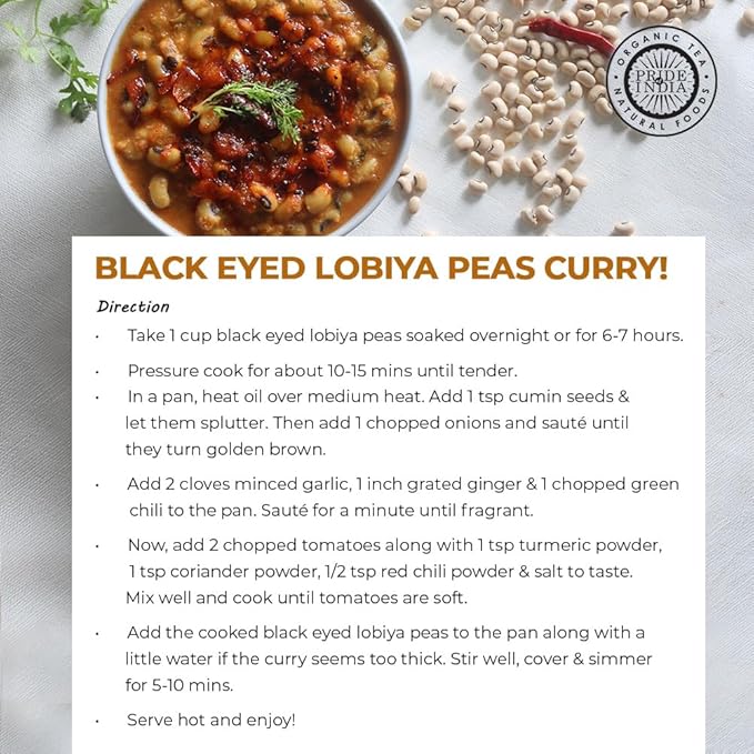 Pride Of India - Indian Whole Black Eyed Peas - Protein & Fiber Rich Lobiya, 1.5 Pound Jar