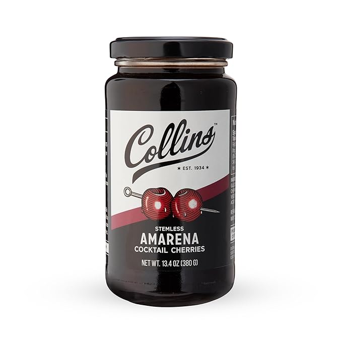 Collins Amarena Cherries in Syrup | Premium Garnish for Cocktails, Martinis, Old Fashioned
