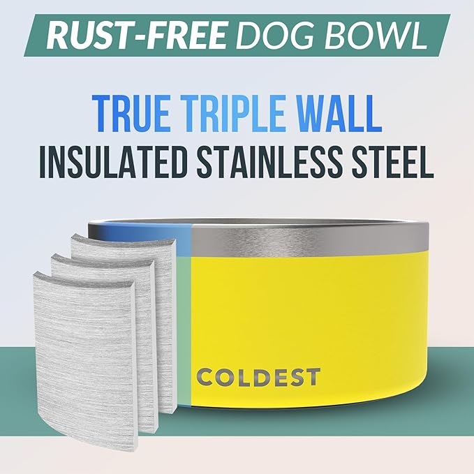 Coldest Dog Bowl - Anti Rust Metal, Non Slip, 3 Layers Insulated Stainless Steel Dog Bowls - Spill