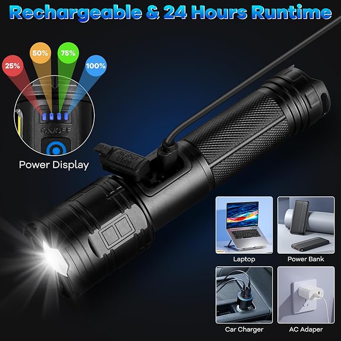 Rechargeable Flashlights 90,000 High Lumens - 2 Pack, Super Bright Flash Light with 7 Lighting