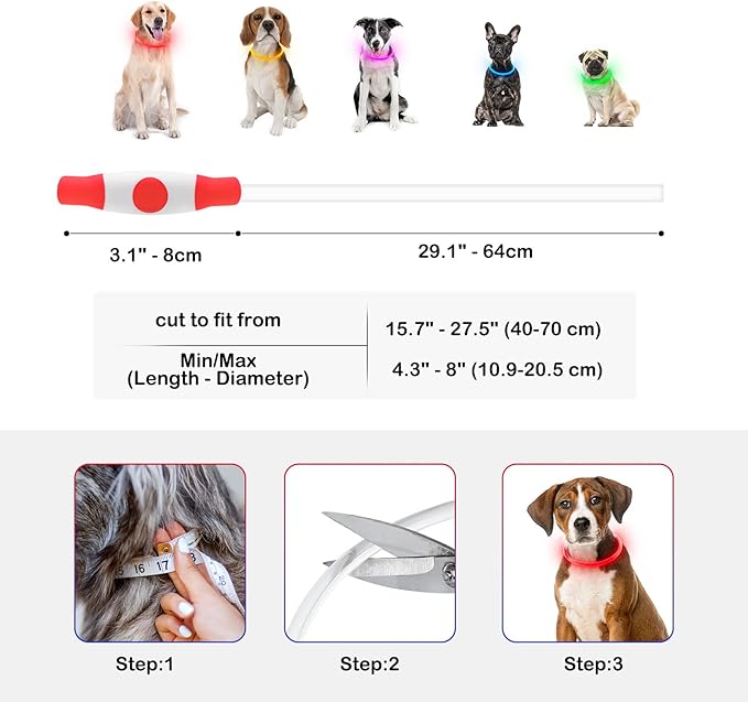 Light Up Dog Collar, Dlitk Rechargeable Cuttable LED Dog Collars, Pet Safety Light at Night Walking