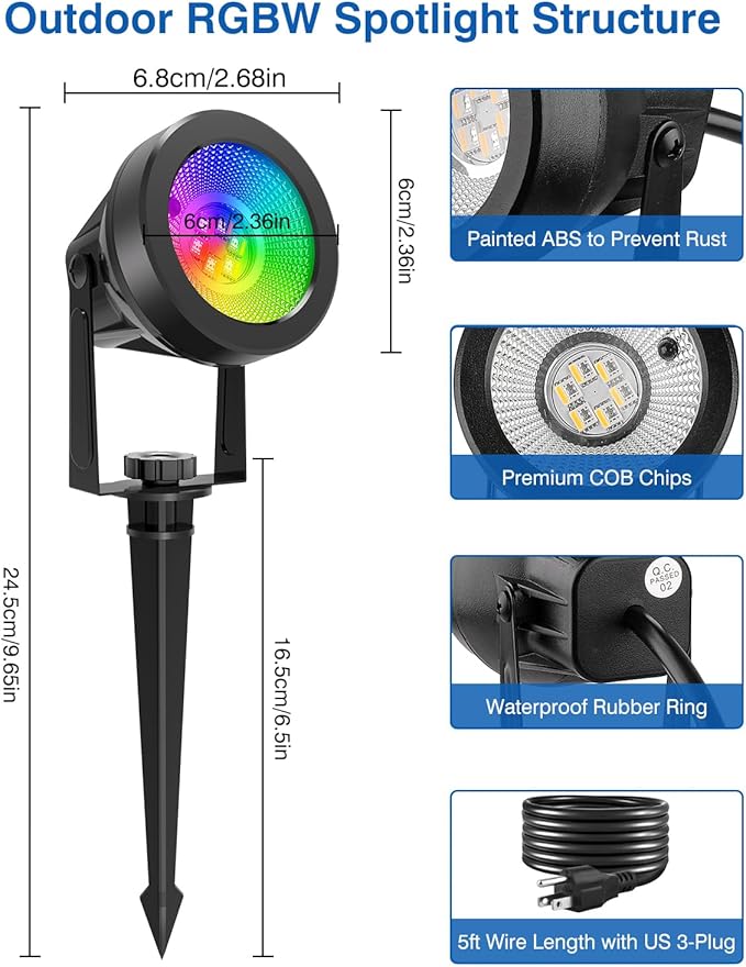 Halloween RGB Spot Lights Outdoor, LED Color Changing Landscape Lighting, Waterproof Spotlight with