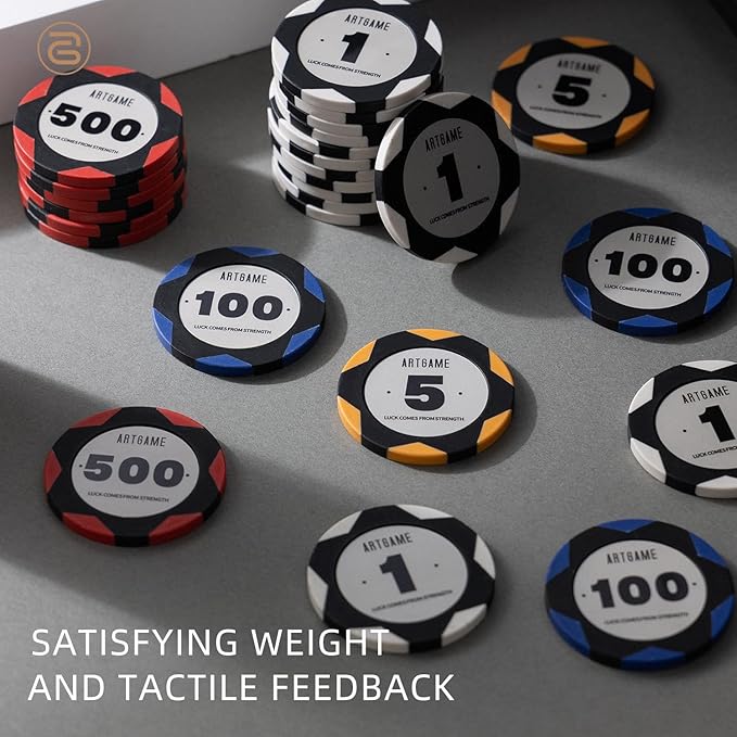 ARTGAME 14 Gram Clay Poker Chip Set for Texas Hold’em, 300Pcs Casino Style Chips, with K-Type