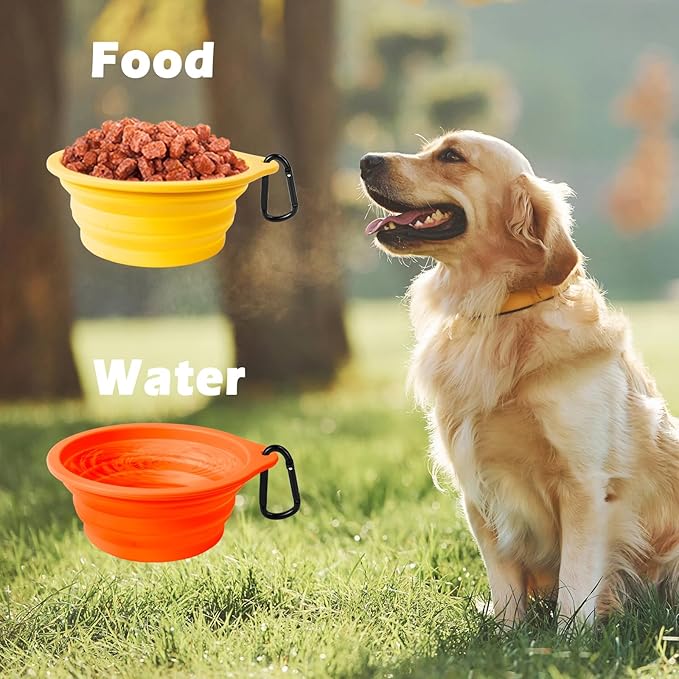 PetBonus 2-Pack Silicone Collapsible Dog Bowls, BPA Free Dishwasher Safe, Portable Foldable