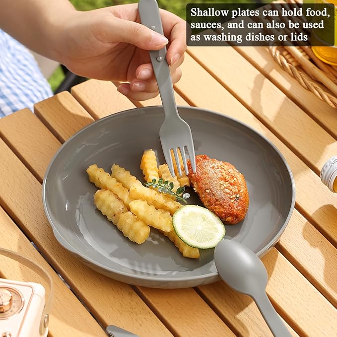 Berglander Camping Mess Kit with Bowl, Plate, Cup, Spoon, Fork, Knife and Carry Bag, Plastic