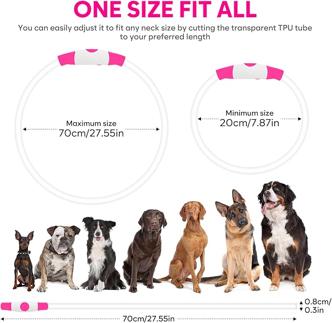 HIGO LED Dog Collar, USB Rechargeable Light Up Dog Collars Glow in The Dark, Waterproof LED Dog