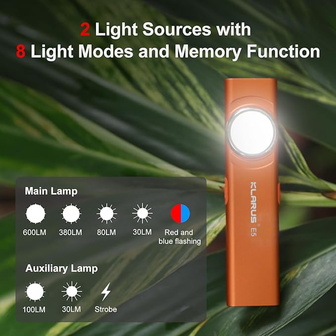 klarus E5 2Pcs Pocket Flashlight, Rechargeable EDC Flashlight, Super Slim 4.2x1x0.3inch, 600