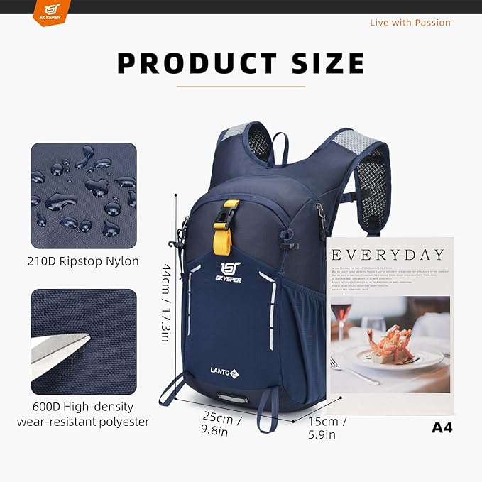 SKYSPER Small Hiking Backpack - 15L Travel Daypack Lightweight Bag Water Resistant Hiking Backpacks