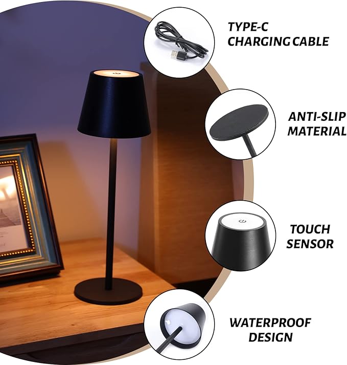 Maksone 2 Pack RGB Cordless Table Lamp, 6600mWh Rechargeable Battery Desk Lamp, 3000K Stepless
