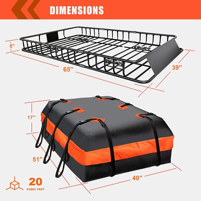 MeeFar Roof Rack Carrier Basket Universal Rooftop 65" X 39" X 6" Large Size Roof Rack + Waterproof