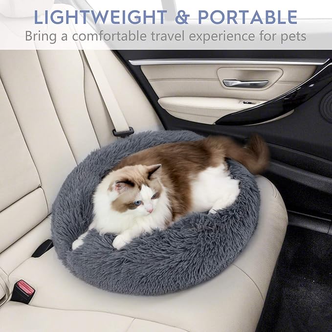 rabbitgoo Dog Bed for Small, 24 inches Machine Washable, Fluffy Donut Pet Bed Anti-Slip, Calming