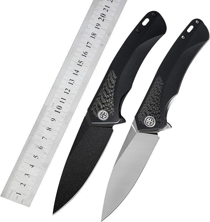 Petrified fish PF838,3.74" Black Stonewashed D2 Blade,166.6g Carbon fiber & G10 Handle Flipper