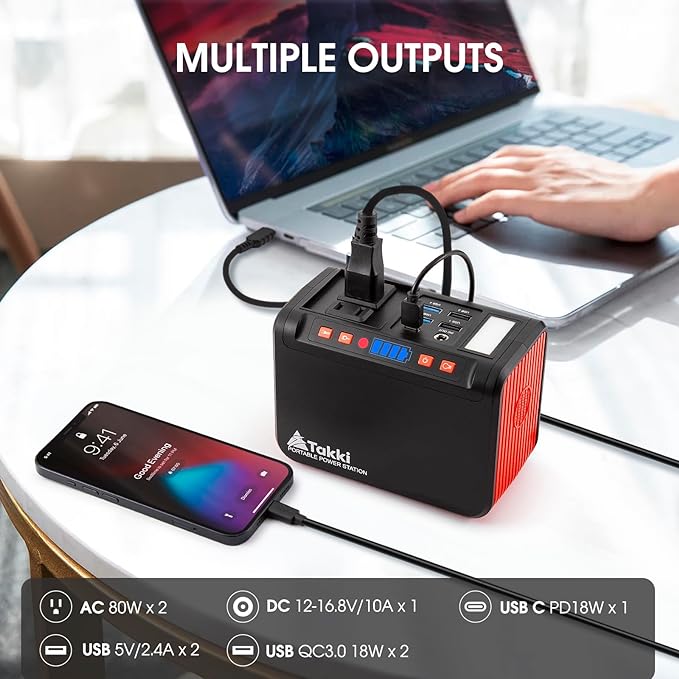 Takki 111Wh Portable Solar Generator Power Station with 21W Foldable Solar Panel, 120W Peak Solar