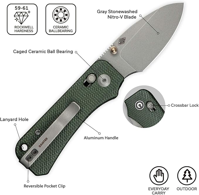 CIVIVI Small Pocket Knife for EDC, Baby Banter 2 Crossbar Lock folding Knife with 2.34" Nitro-V