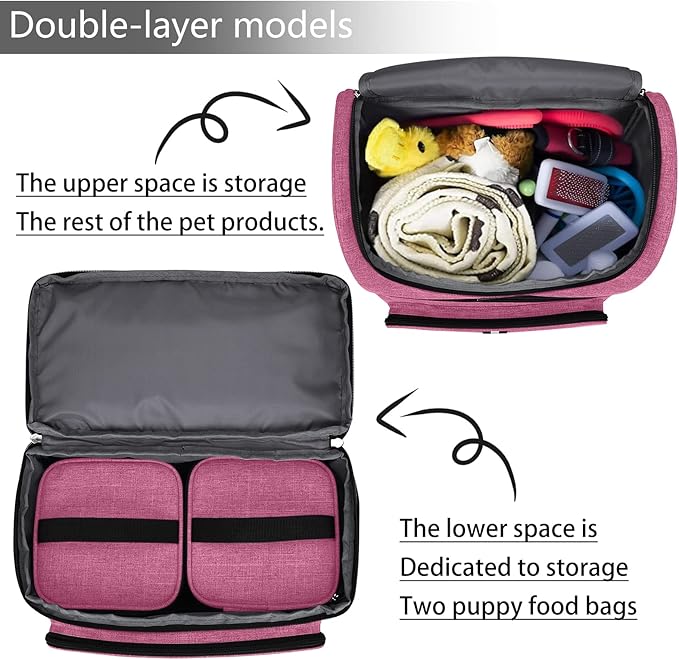 BAGLHER Pet Travel Bag, Double-Layer Pet Supplies Backpack (for All Pet Travel Supplies), Pet