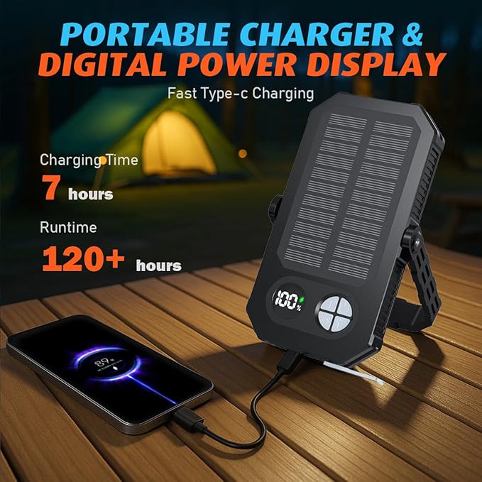 10000mAh Rechargeable LED Camping Lantern with LCD Display, 12 Light Modes, Dimmable & Waterproof