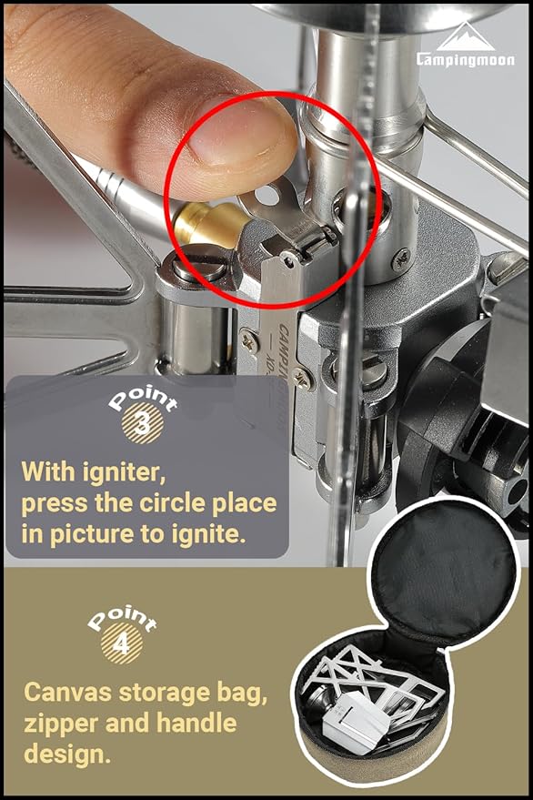 CAMPINGMOON Butane Camping Stove Portable Regulator Single Burner w/Storage Bag XD-3 (Silver