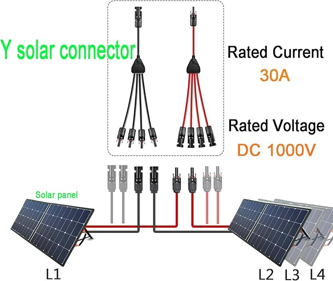 Y Solar Connector 1 to 4 Solar Y Branch Parallel Cable,Solar 1-4 Male Female Connector