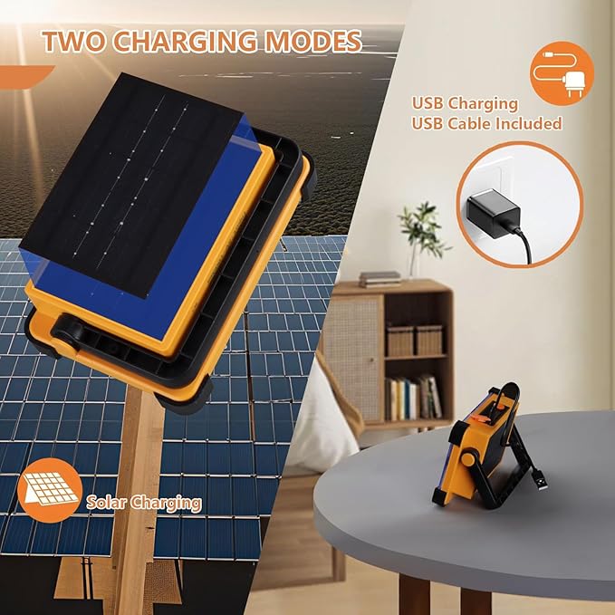120W Solar Rechargeable Work Light, 144 LED 10000LM Portable Flood Light with Stand, IP66